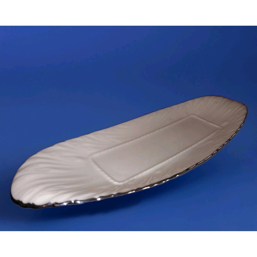 Lenox Weatherly Open Butter Dish Tray Ivory Platinum Trim Grandmacore Bridal Vtg